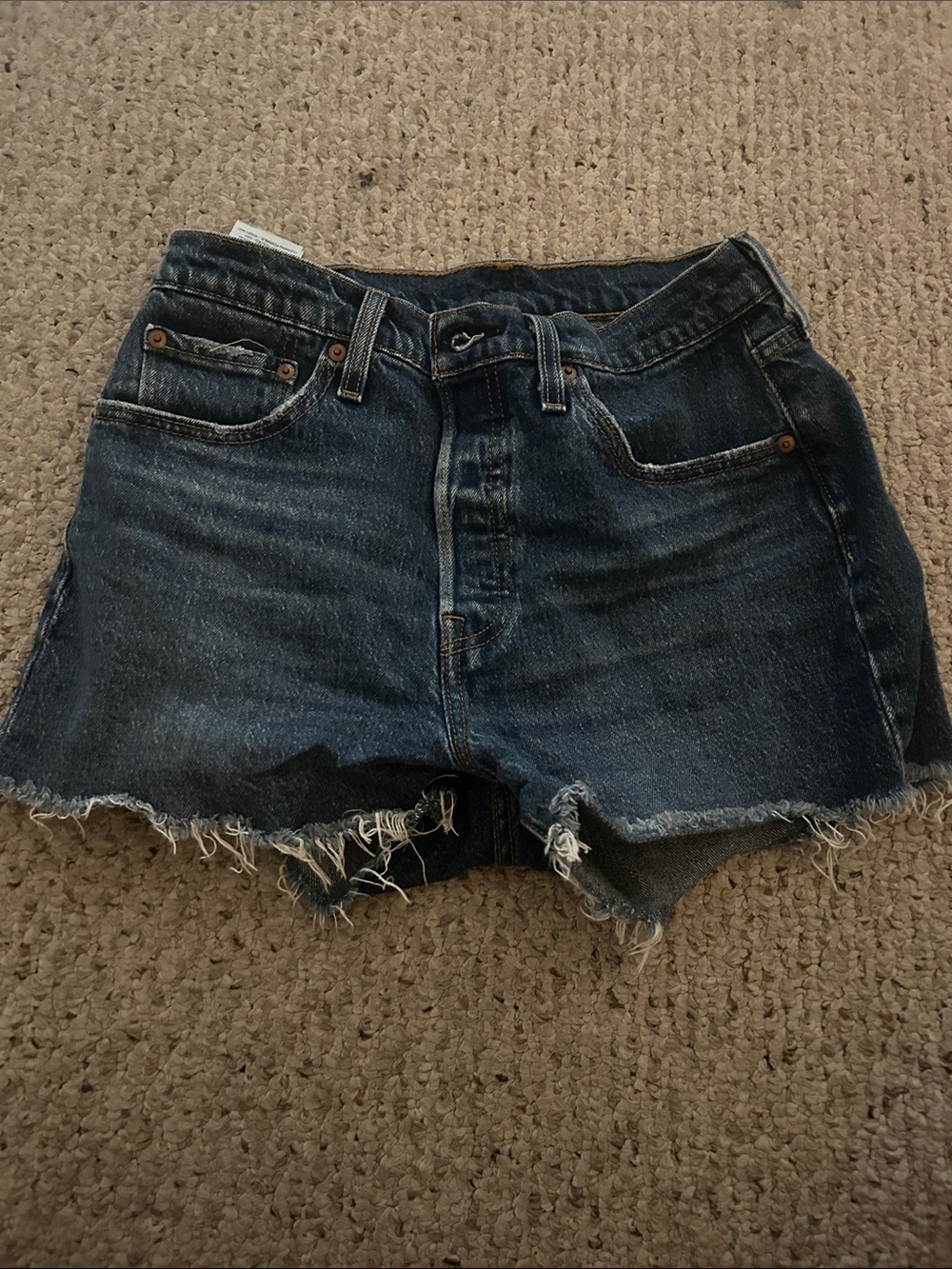 Levi's Dark Blue Distressed Denim Cutoff Shorts